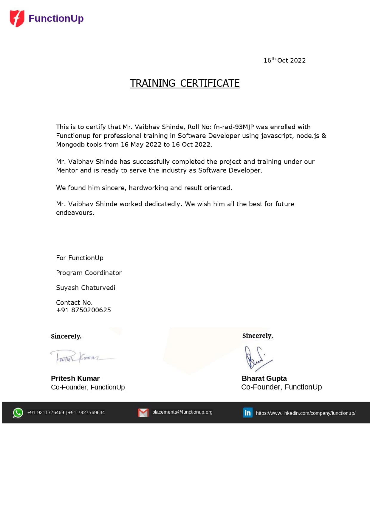 Backend Development Certification